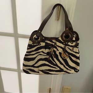 Michael Kors Brown and White Shoulder Bag with Zebra Print